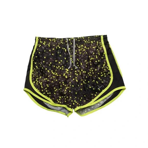 Nike Dri-Fit Running Shorts Women M Brown Yellow Digital Pixel Print Drawstring