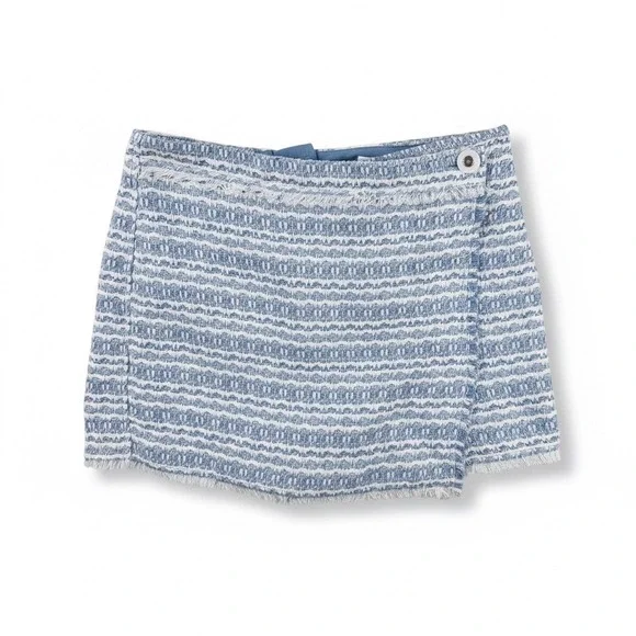 House of Harlow Wrap Skort Blue White Tweed Wrap Skort Fringe Mini Shorts Size 4
