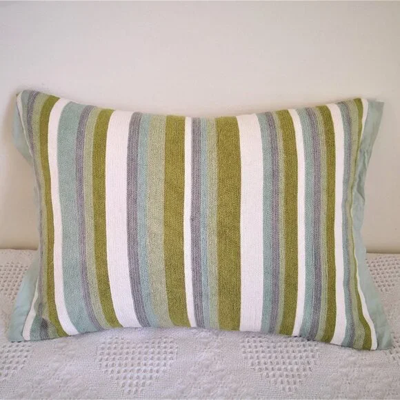 Pier 1 Decorative Embroidered Cotton/Linen Throw‎ Pillow Multi Green