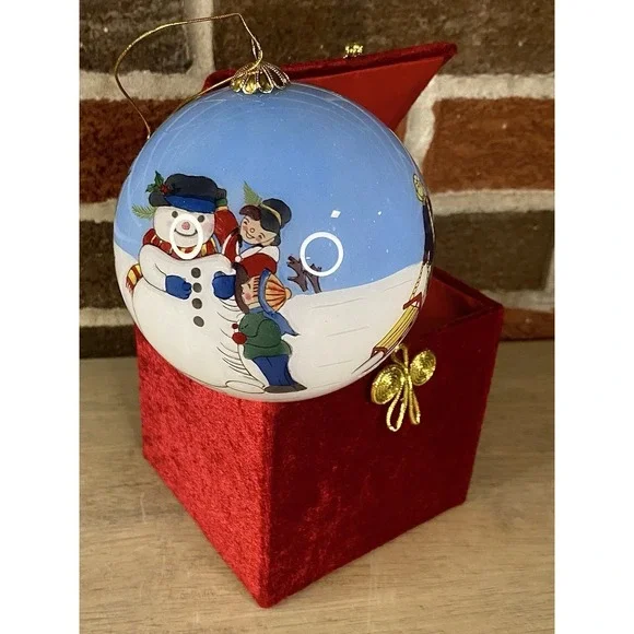 Pier 1 Christmas Ornament Blown Glass Hand Painted Li Bien 1999 Snowman‎