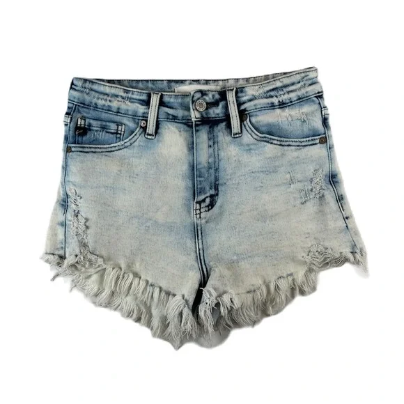 Kancan Womens Denim Shorts‎ Acid Wash Frayed Hem Distressed Blue Size M