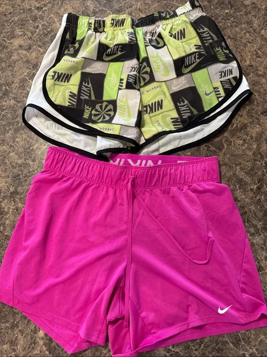 Nike Women's Pink Athletic Shorts with Graphic Lime & Black Pair