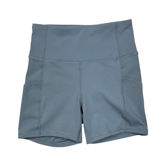 Laundry by Shelli Segal Womens Blue High Waisted Biker Shorts Pockets Size Small