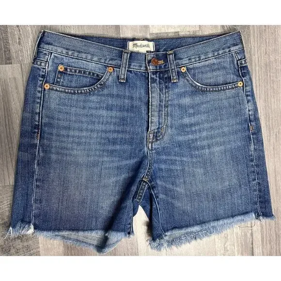 Madewell Denim Cut Off Shorts Womens 27 Blue High Rise Raw Hem Casual Summer