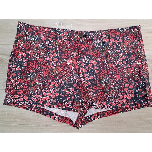 Gap Y2K Summer Short Red Mini Floral Print Cotton Shorts Womens 16R
