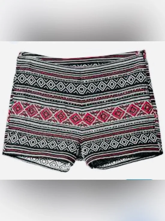 Divided H&M White Black & Red Geometric Print Shorts with Silver Beads