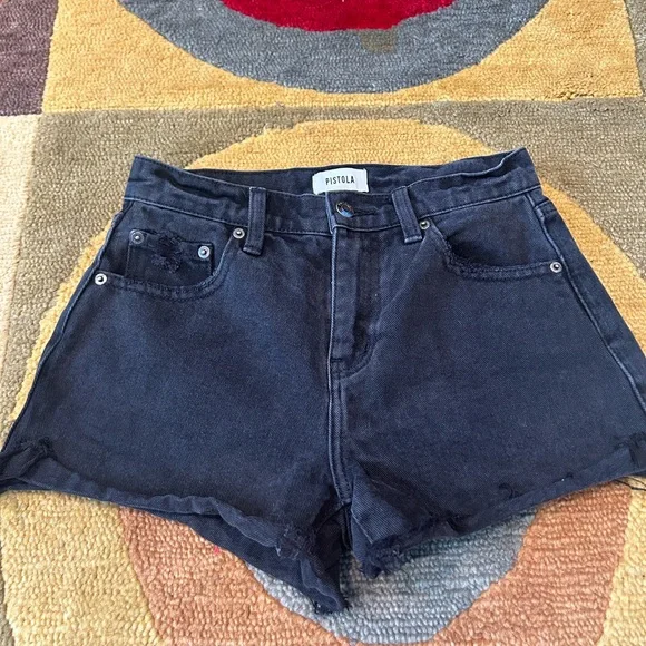 PISTOLA Kylee Black Denim Jean Shorts High Waisted Frayed Size 24 Waist