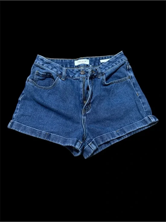 PacSun Mom Shorts High Waisted Denim Cuffed Hem Blue