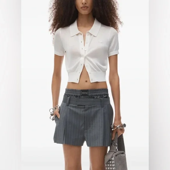 NWOT Alexander Wang PreStyled Bilayer Wool Pleated Shorts w/ Exposed Boxer 2