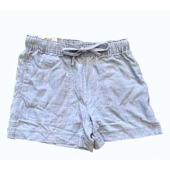 Hilary Radley Chambray Shorts Women Small‎ Blue New Pull On Drawstring Pockets
