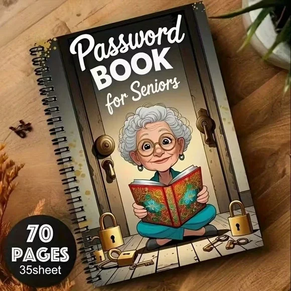 Cartoon Spiral Password Book For Seniors (70 Pages)‎