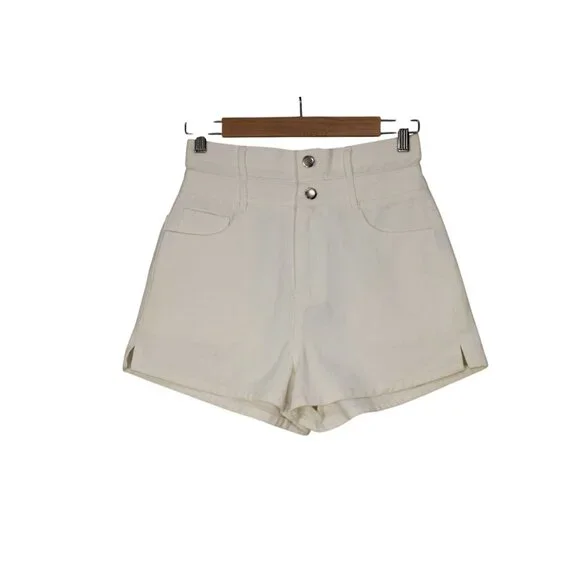 Momenthome youth‎ paperbag waste high rise summer twill denim shorts FLAW