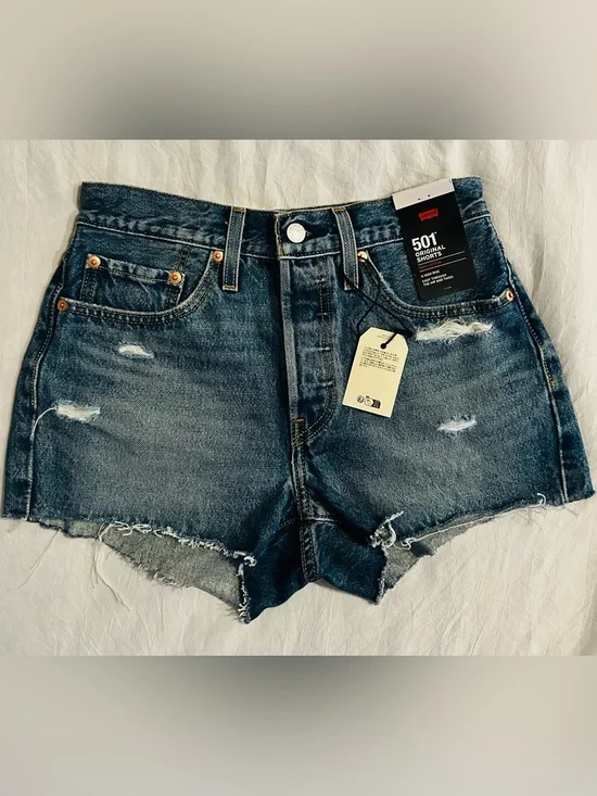NWT Levi's 501 Distressed Denim Shorts in Dark Blue