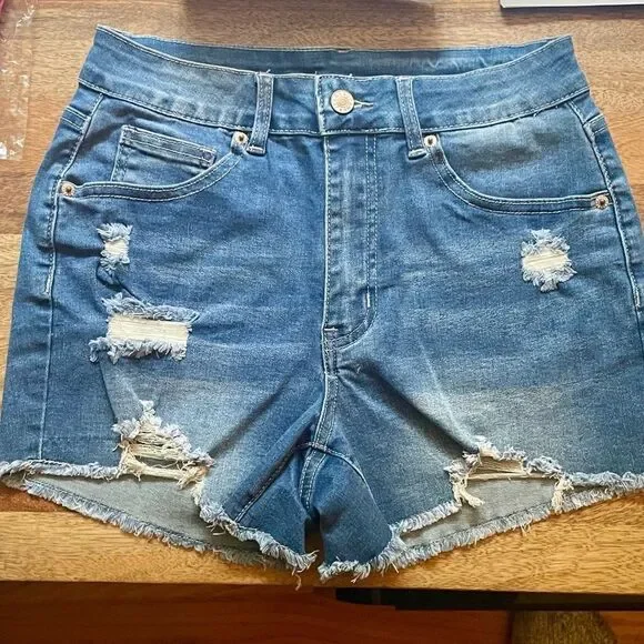 High waisted distressed stretch shorts (small)