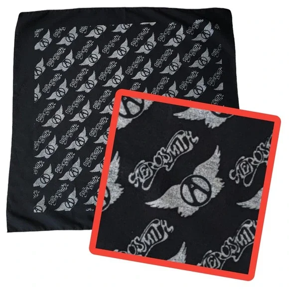 Vintage Aerosmith Tour Bandana Scarf 80s Black White Steven Tyler‎ Wings READ