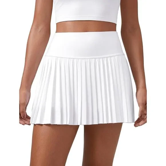 CRZ YOGA Women's High Waisted Tennis Skirt Size M White Tummy Control w/Pockets