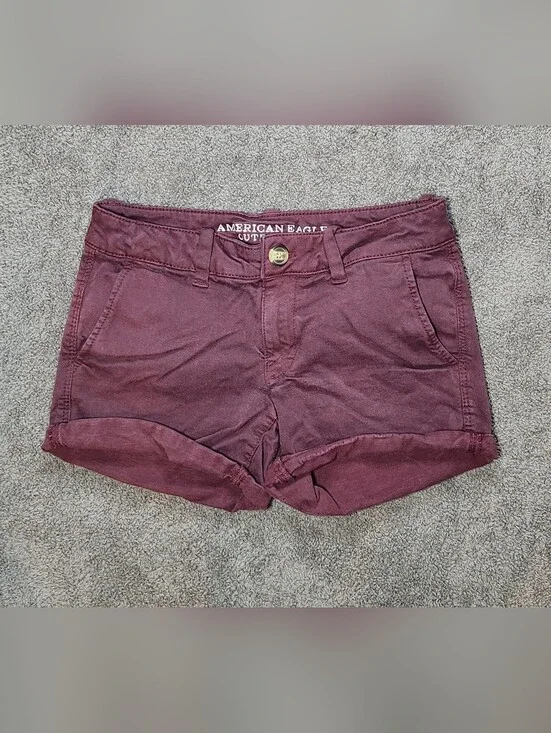 Burgundy American Eagle Twill Low Rise Shorts