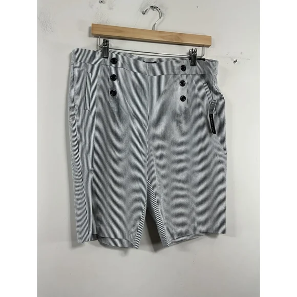 Womans SoHo Apparel Pullon Bermuda Shorts Large Blue White Stripe NWT