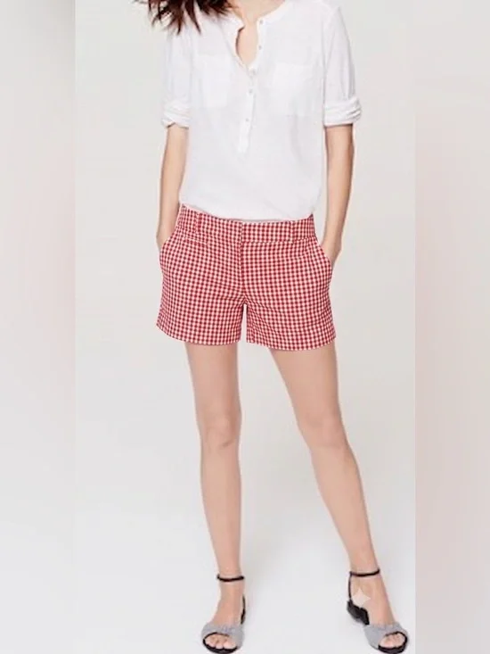 Ann Taylor Red and White Gingham Bermuda Shorts Sz4 / 6” Inseam Preppy Summer