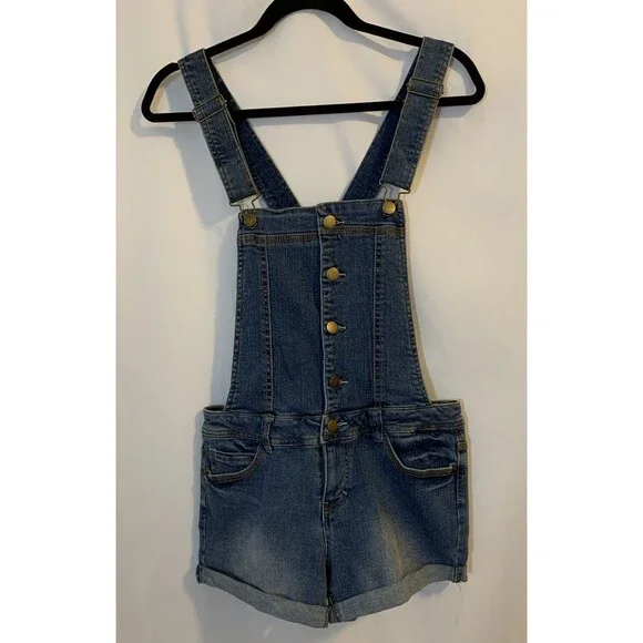Tinseltown Womens Size Junior Small Overall Shorts Distressed Jean Shortalls