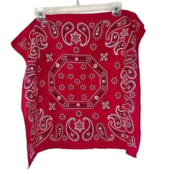 Vintage Bandana Red Fast Color USA Elephant Logo Octagon Paisley Floral Grunge