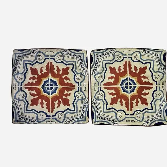 Pier 1 Vintage 2 Pillow Covers 18” x. 18” Mediterranean Tile Blue Terracotta