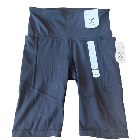 Xersion‎ Womens High Rise Bike Shorts Black Fitted Athletic Pockets Small NWT