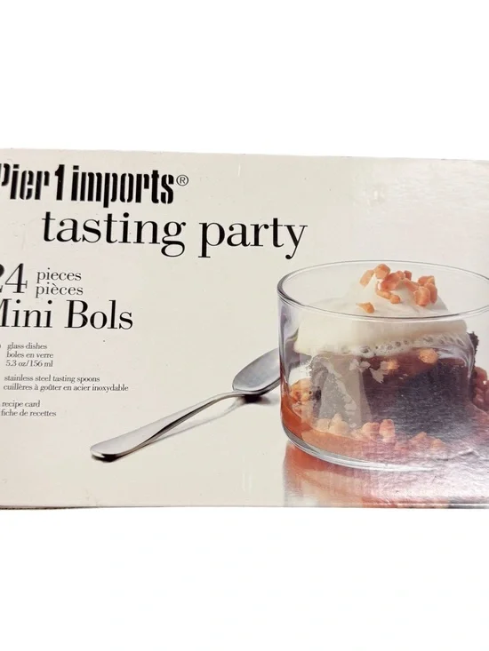 PIER 1 IMPORTS Tasting Party Mini Bowls 24 piece Glass Dishes & Spoons New