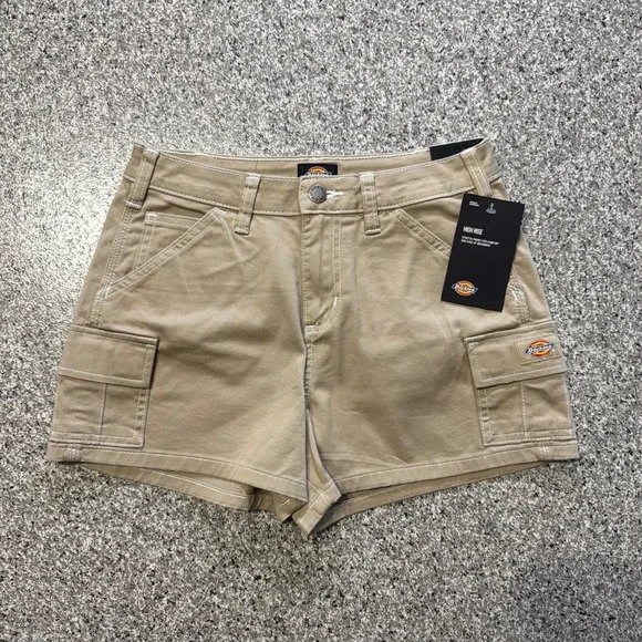 Dickies Shorts Womens 26 High Rise Cargo Pockets Khaki Beige 2