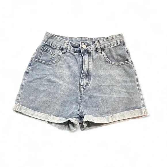 SHEIN Blue Jean Shorts High-Waisted W Raw HemVintage Style 6, Exelent condition.