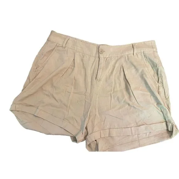 Torrid Women's Linen Blend‎ Shorts Cuffed Tan Beige Size 14 (lining removed)