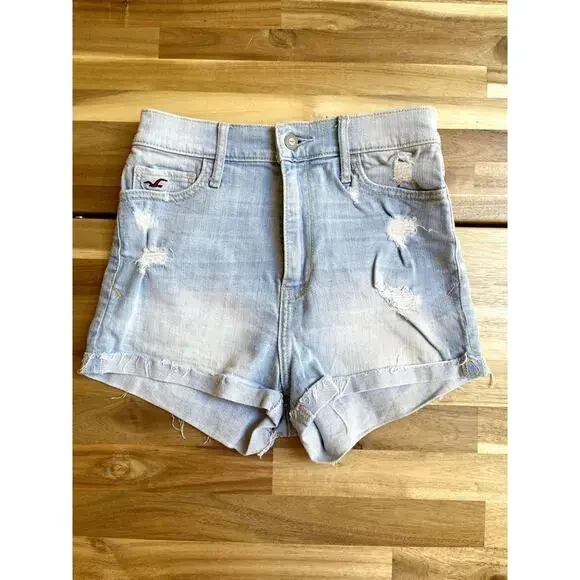 Hollister High Waisted Faded Ripped Shorts Size 25