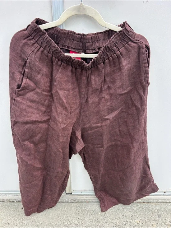 PYNE AND SMITH 100% Linen CROPPED PANTS in Burgundy