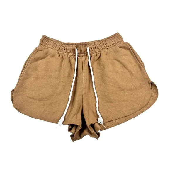 Wild Fable Brown Fleece Dolphin Shorts Womens Medium Raw Hem Drawstring Casual