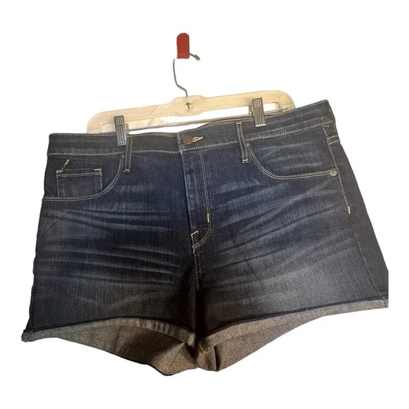 Mossimo Denim‎ Jean Shorts Womens 16 Blue Power Stretch High Rise Midi Cuffed