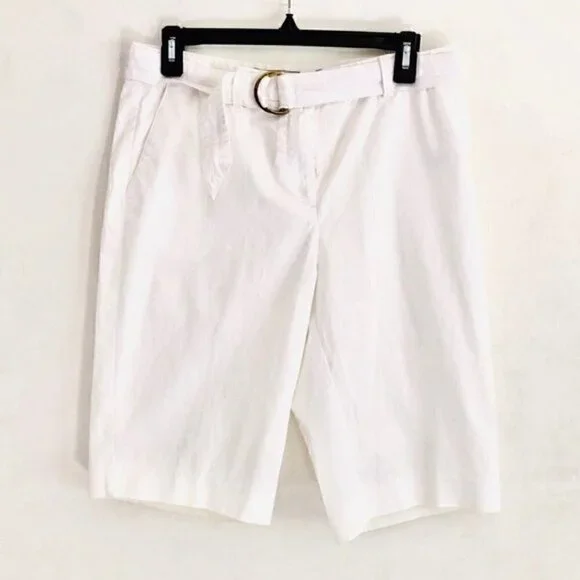 Liz Claiborne Bermuda Shorts Audra 8 D-Link Belted White Summer Nautical Boating