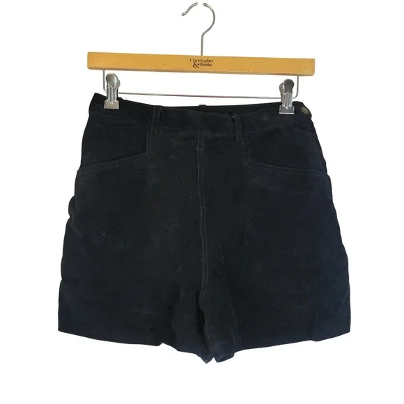 Wilsons Leather Genuine Suede High Waisted Shorts Black Size 8 Lined Grunge