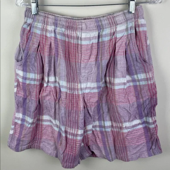 Vintage Shah Safari Pleated Shorts Smocked Waist Pink Plaid