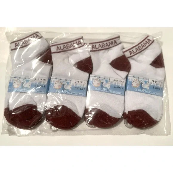 12 Pairs Kids Alabama Crimson Tide Ankle Socks  Size 4-6 White & Crimson NEW