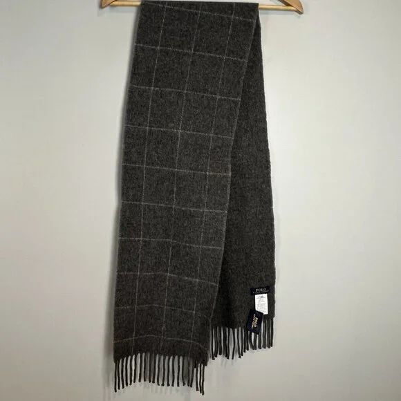 Polo Ralph Lauren Made In Italy Wool Blend Scarf Gray Plaid NWT