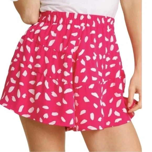 Umgee NWT Hot Pink Dalmatian Print Flounce Pull On Shorts Coquette Girl Size S