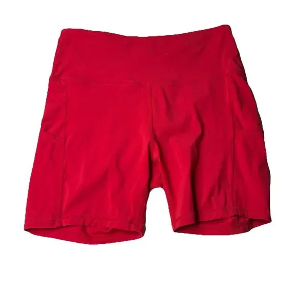 DaYoung Athletic Compression Bike Yoga Shorts w Pockets Hi Waist Red Size Large