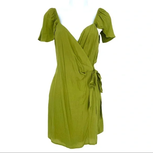 Show Me Your Mumu Romper Womens Small Green Elena Wrap Front Flutter Cap Sleeve