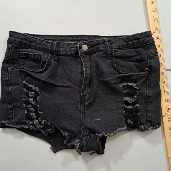 Shein Cut-Off Jean Shorts Women's Size: L 40/42  8/10 Black  Denim Stretch