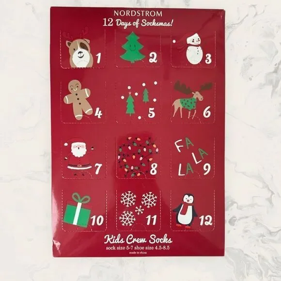 NWT Nordstrom Kids Crew Socks - 12 Days Of Socksmas 12-Pack Multi Size -Sock Siz
