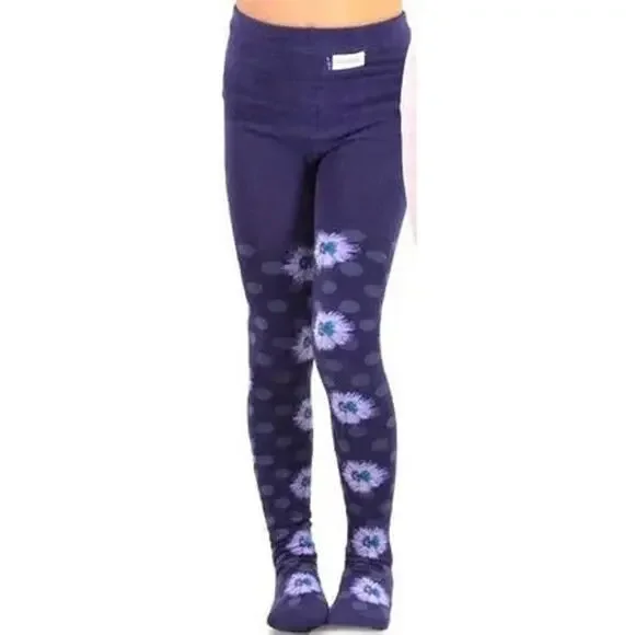 Girls Purple Floral Ribbed Tights Size 6-8 Years