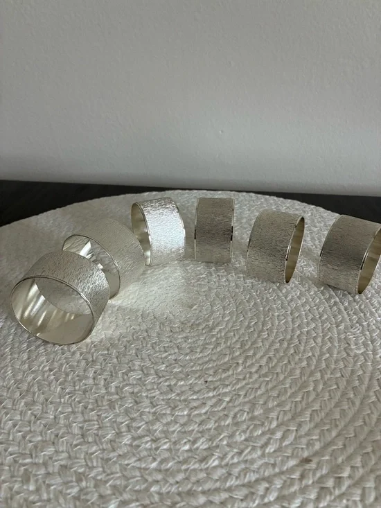 Pier 1 Silver Textured Napkin Rings - Set of 6