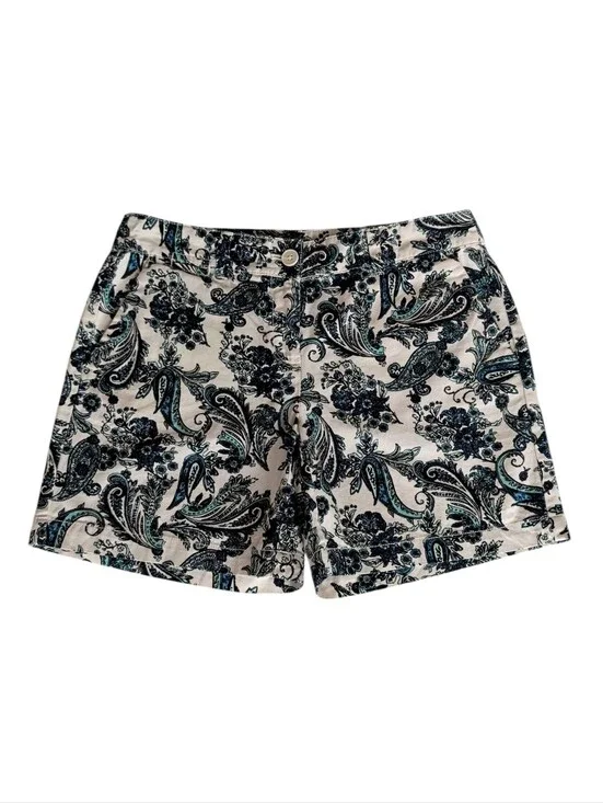 Ann Taylor Loft Original Fit Paisley Chino Shorts 2 Cream Off White Blue Pockets