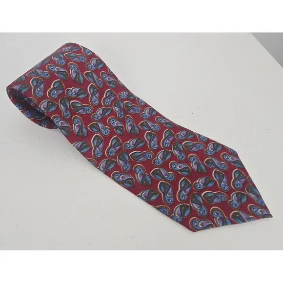 Vintage Christian Dior Monsieur Silk Tie – Burgundy Paisley‎ Pattern Made in USA