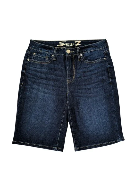 Seven7 Sunset Denim Bermuda Jean Shorts 6 Jackson Blue Pockets